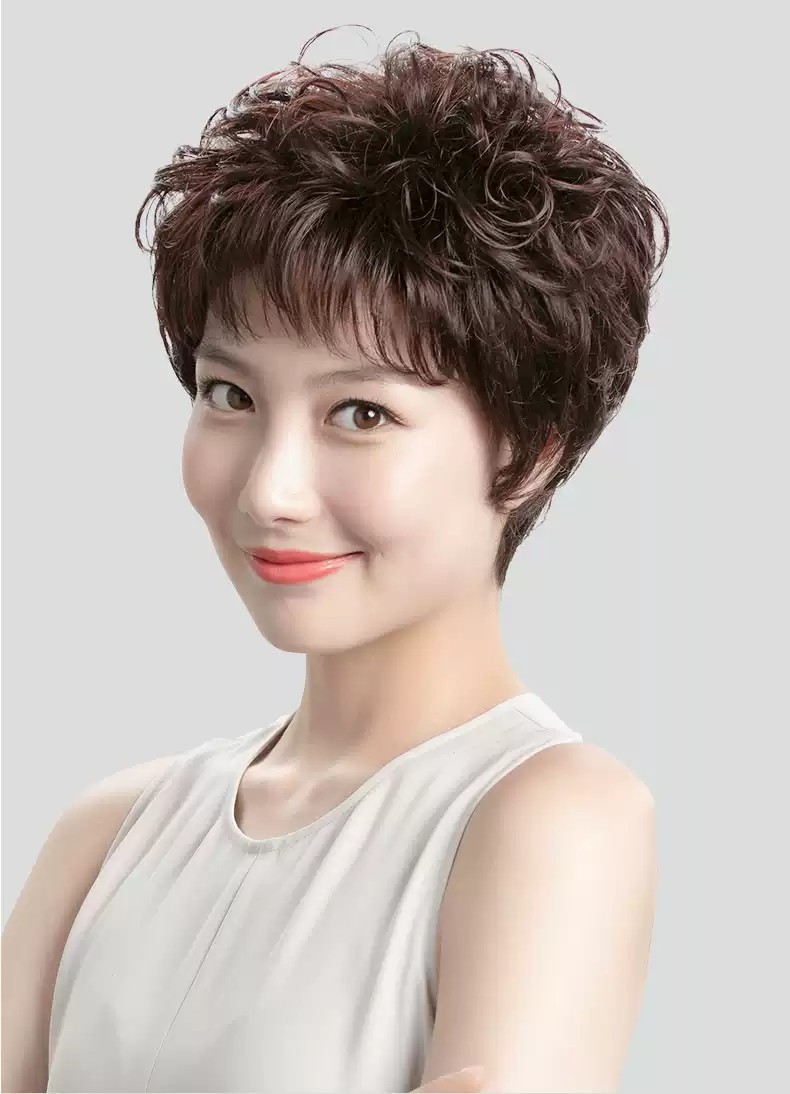 问(wen)假发女短发中老年真发短卷发自然透气舒适妈妈假发套蓬松减龄