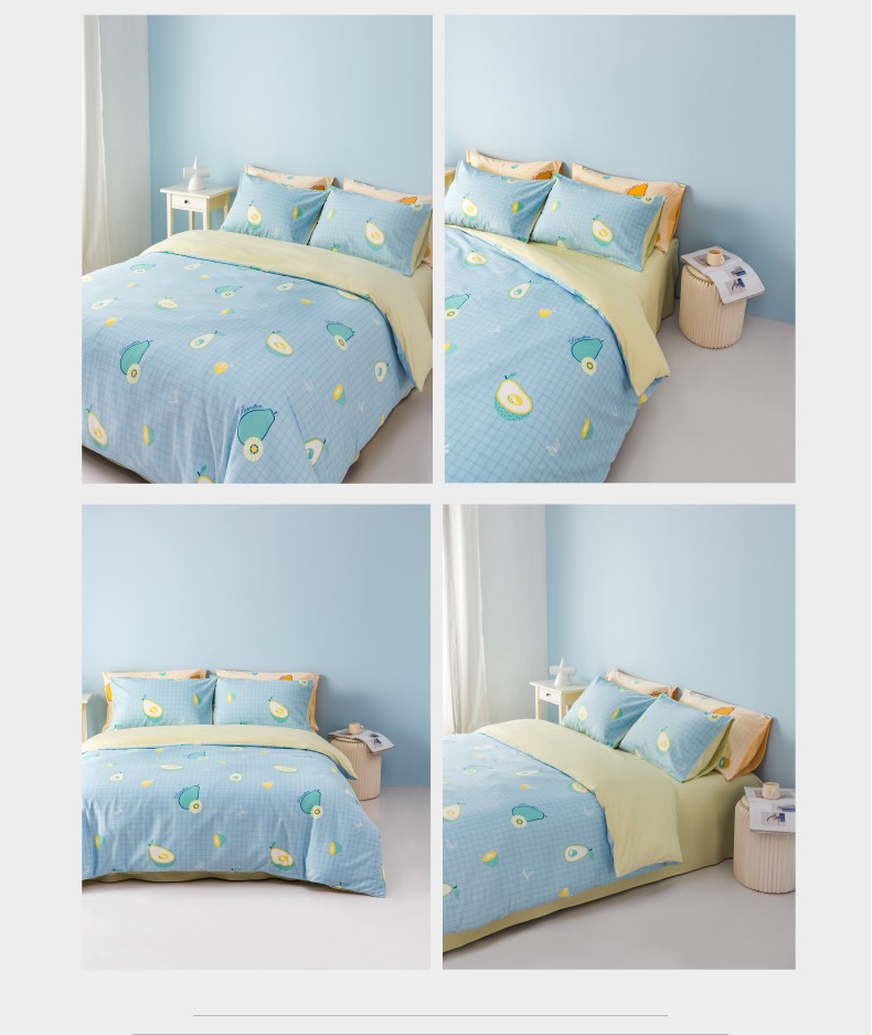 全棉时代四件套纯棉秋冬季撸猫感磨毛床上床单用品套件小暖阳蓝12m4