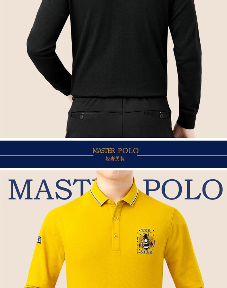 美国保罗polo衫男士长袖翻领秋季新款商务休闲中年小蜜蜂刺绣男装