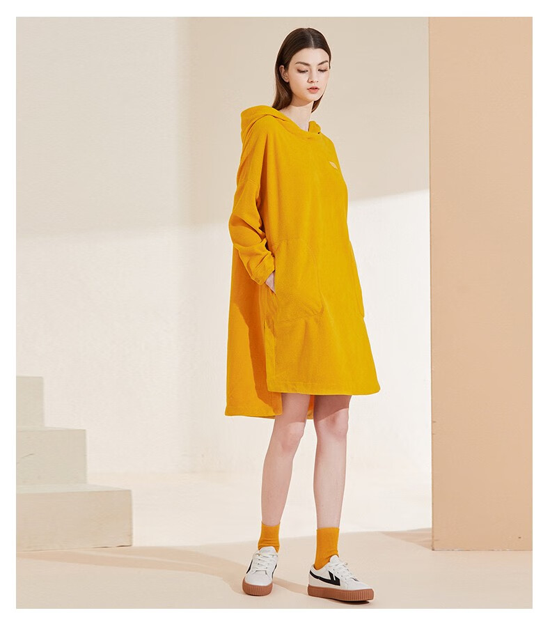 origin安瑞井女装秋冬休闲保暖摇粒绒连衣裙时尚运动风连帽卫衣裙酒红