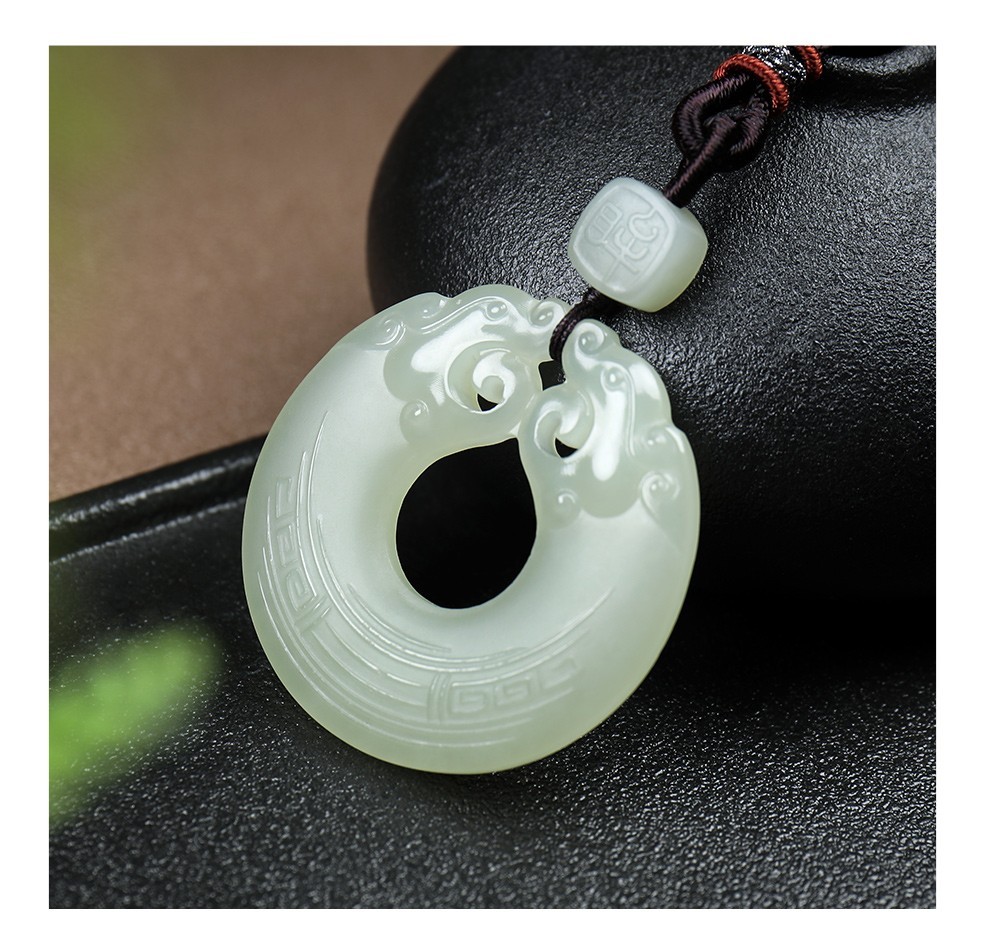 月石缘和田玉平安扣吊坠男女款双龙护主玉坠挂件玉石男士项链玉坠子