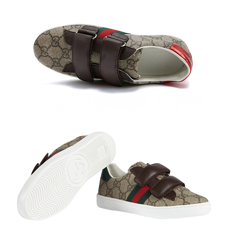 gucci古驰奢侈品童鞋ace系列儿童老花高级人造帆布运动鞋 老花帆布鞋
