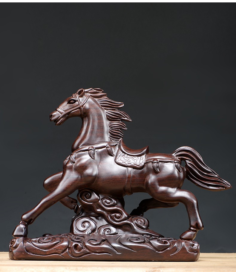 艺永轩木雕如意马到成功摆件红木实木质十二生肖马红酒架书柜书架摆件