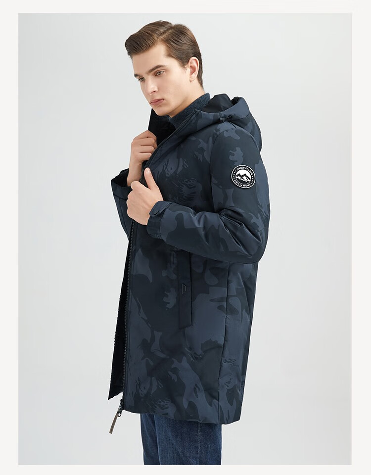 新款爆款90白鹅绒羽绒服男款中长款冬季鹅绒保暖加厚外套潮迷彩白170