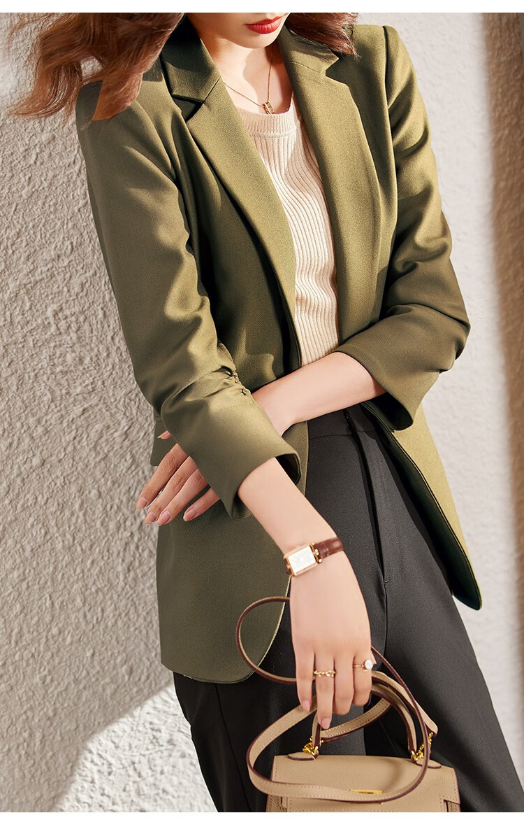 个子休闲西装外套女春秋2021新款韩版收腰显瘦西服上衣 f9086 橄榄绿