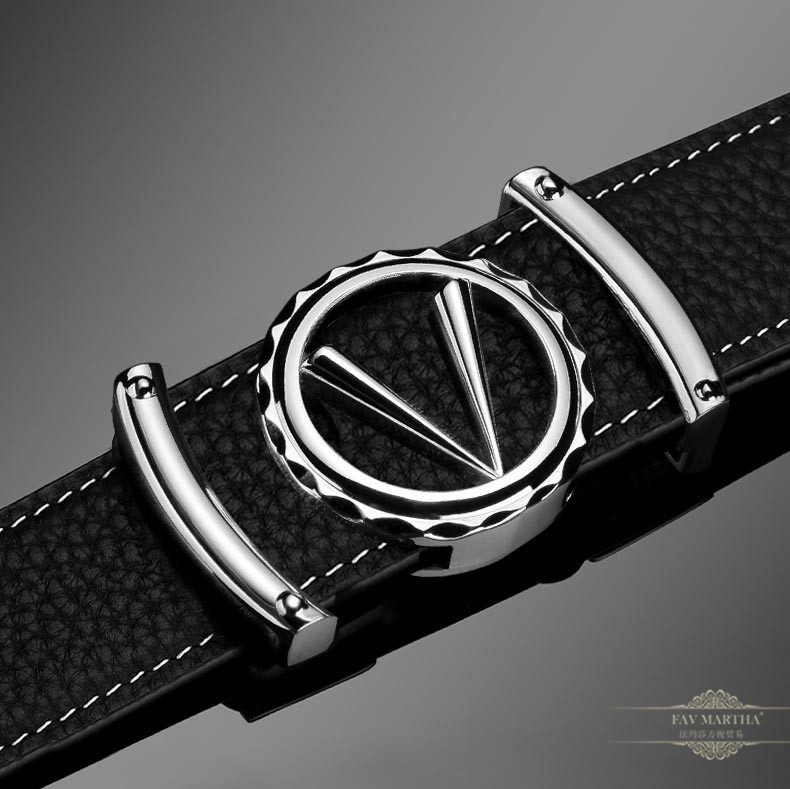 法玛莎品牌v皮带男士真皮自动扣无牙无孔腰带男商务正装头层牛皮西服