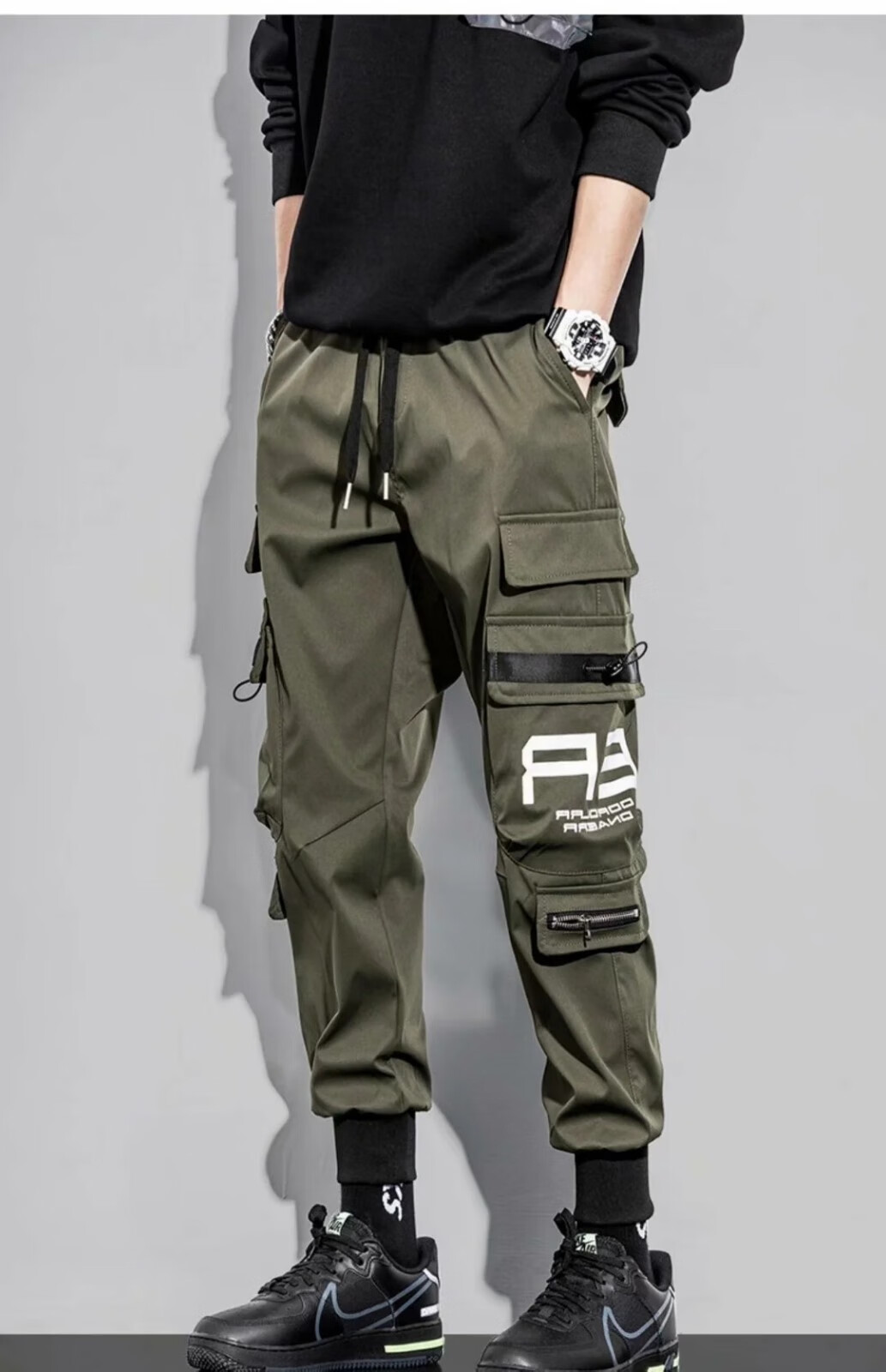 机能多口袋工装裤男秋季2021新款潮牌束脚九分裤男士宽松韩版潮流休闲