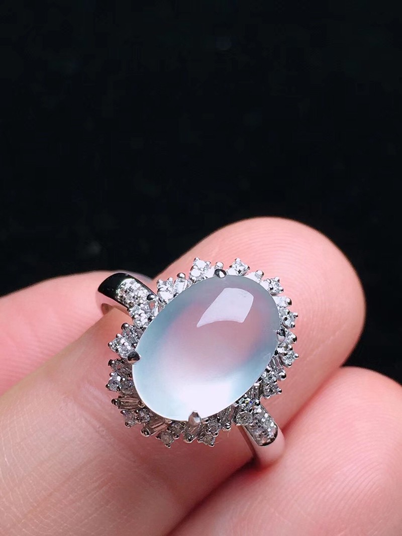 慈心缘高冰戒指翡翠18k金镶钻缅甸天然a货玉石珠宝首饰礼物送女友裸石