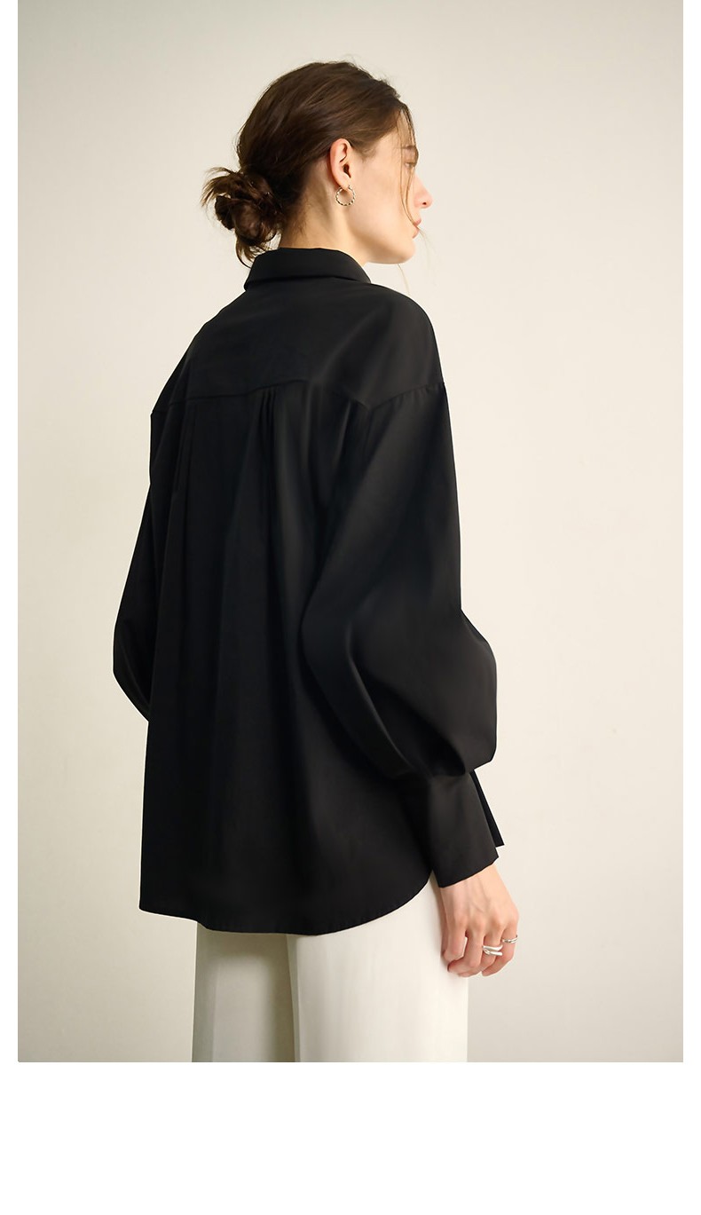 homophony 超有型【马蹄袖】挺阔质感酷飒风显瘦简约女式衬衫衬衣 黑