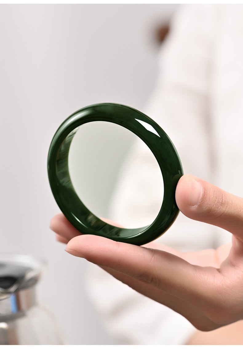 母亲节礼物景禾和田玉手镯女款天然玉石青玉镯子宽条圆镯送妈妈送女友