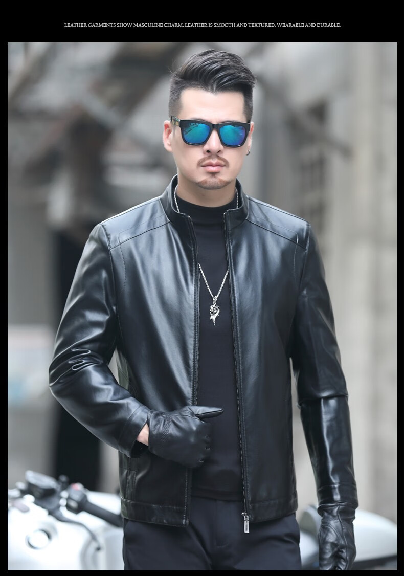 袋鼠皮衣男春秋冬季新款休闲皮夹克上衣男装中青年商务时尚立领茄克