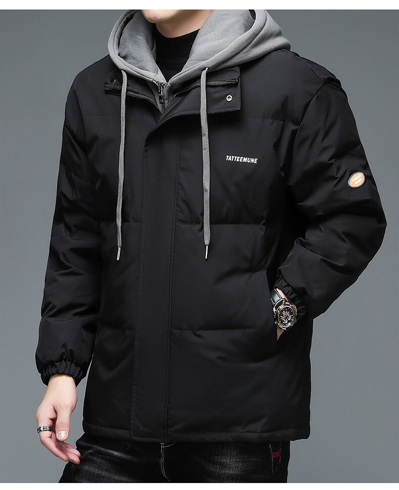 袋鼠羽绒服男士耐磨轻薄透气带帽短款外套舒适亲肤不易变形中青年大学