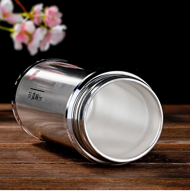 百年匠器保温杯999纯银内胆大容量银水杯上善若水办公家用银杯子足银