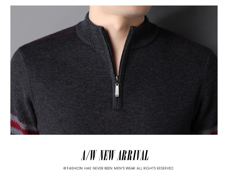 Hengyuanxiang Men's Thickened Winter Zip-Up Turtleneck Sweater, 100% Wool Knit Pullover, Middle-Aged And Young Men's Clothing 11