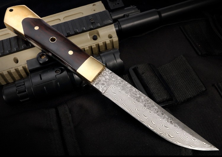 解析者vg10大马士革钢户外刀具军刀短刀防身随身高硬度手工锻打刀开刃