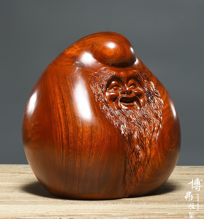 花梨木雕摆件福寿桃老寿星公实木雕刻工艺品家居客厅饰品60 80祝寿
