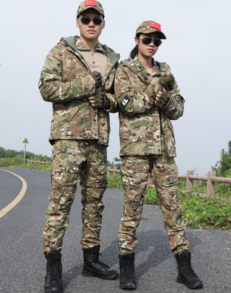 zofurun品牌迷彩服套装男女加绒加厚保暖战术两件套冬季新款外套 三沙