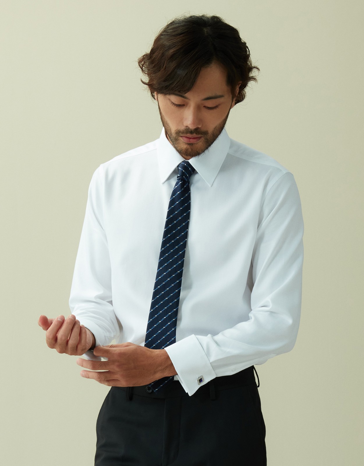 高端结婚新郎商务男士袖扣西装衬衣法式衬衫布里顿纯白尖领dp修身37