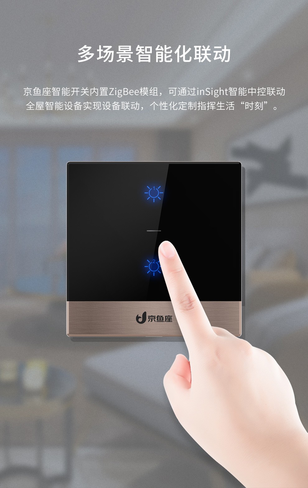 京鱼座智能开关d3系列 金色二键sh-zba-lgt201-jd【图片 价格 品牌