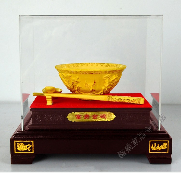 缕燊镀金饭碗摆件小孩宝宝满月礼物认干亲干女儿干儿子礼物金碗筷套装
