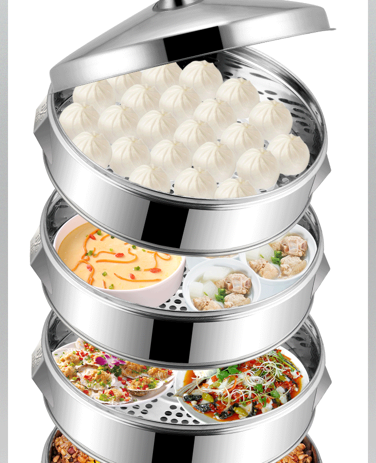 加厚不锈钢蒸笼家用大蒸屉商用蒸包子馒头的蒸锅多层蒸格特大号食堂
