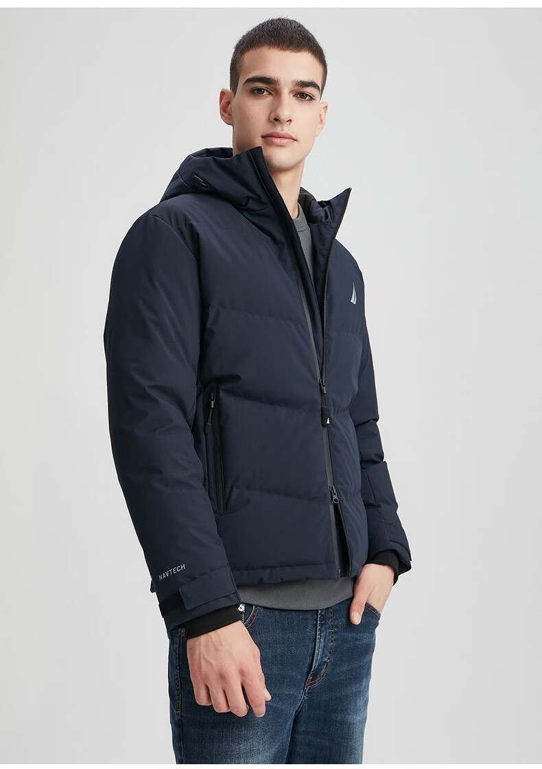 nautica诺帝卡男装2021秋冬新款连帽防轻溅水净色羽绒服男je14024es