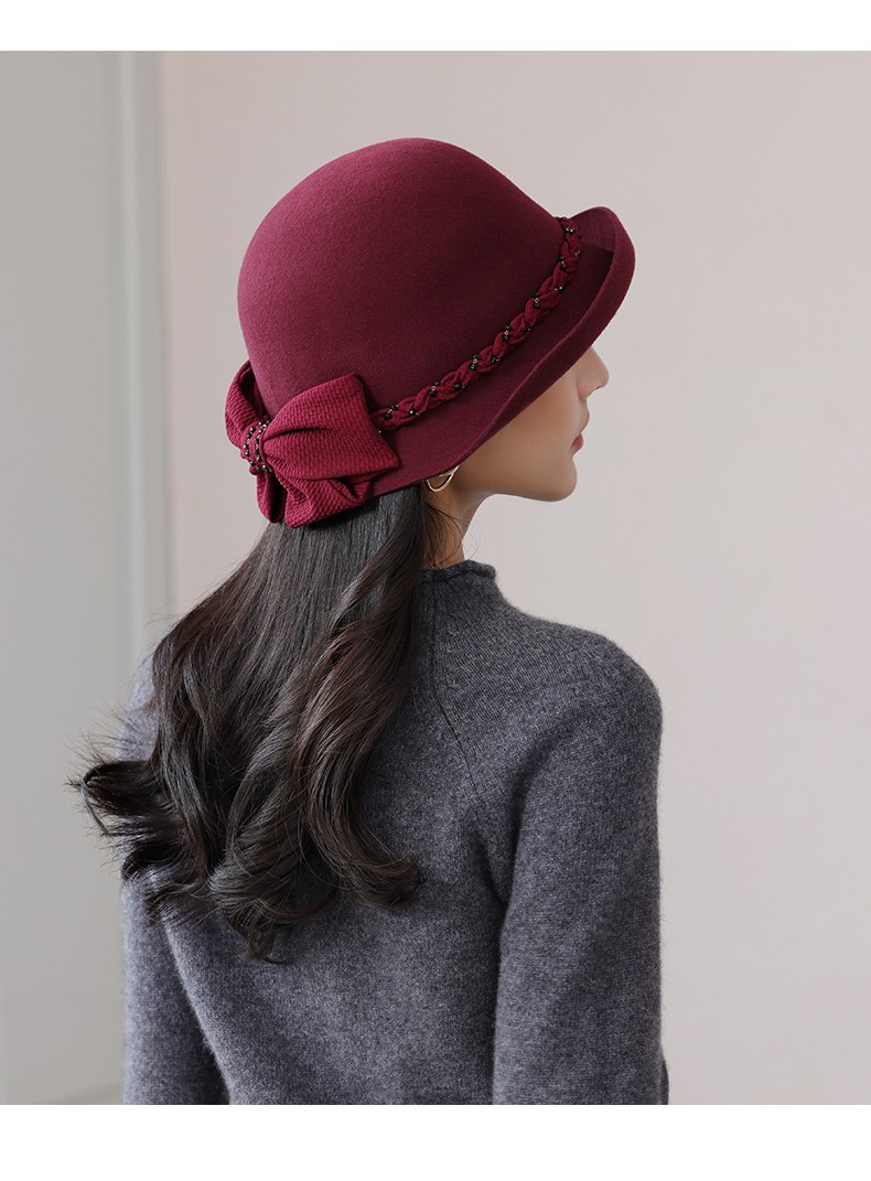 欧卡奥品牌帽子女秋冬羊毛礼帽英伦复古画家帽子时尚百搭优雅名媛帽