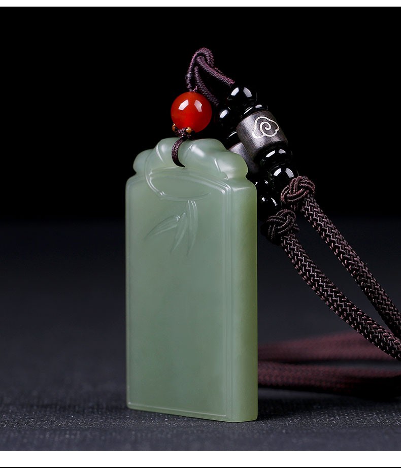 芊乔珠宝和田青白玉平安无事牌吊坠男青玉牌子玉石竹节挂件玉佩玉牌