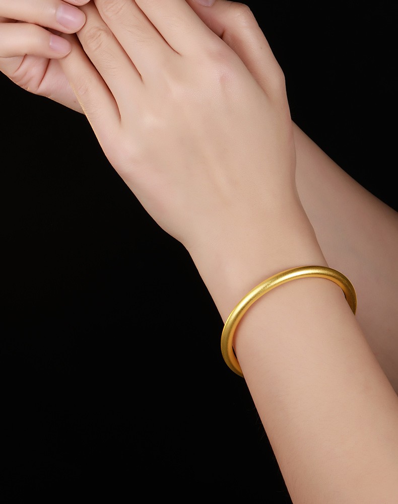 传承系列 黄金手镯足金999古法圆杆素圈手镯简约大方婚嫁女士金镯子送