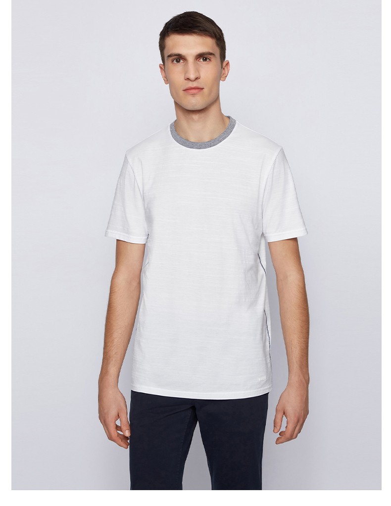 hugoboss雨果博斯男士粗节纱结构常规版型t恤001黑色eus