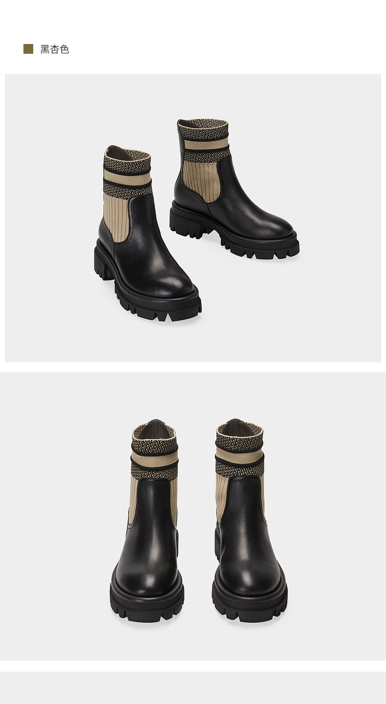 mio米奥秋冬季短靴袜靴通勤出街舒适时尚袜靴 黑色 35【图片 价格