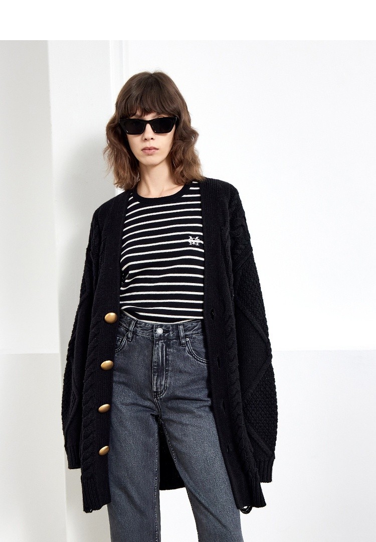 常规袖领型:v领流行元素:破洞穿着方式:开衫厚度:常规上市时间:2021年