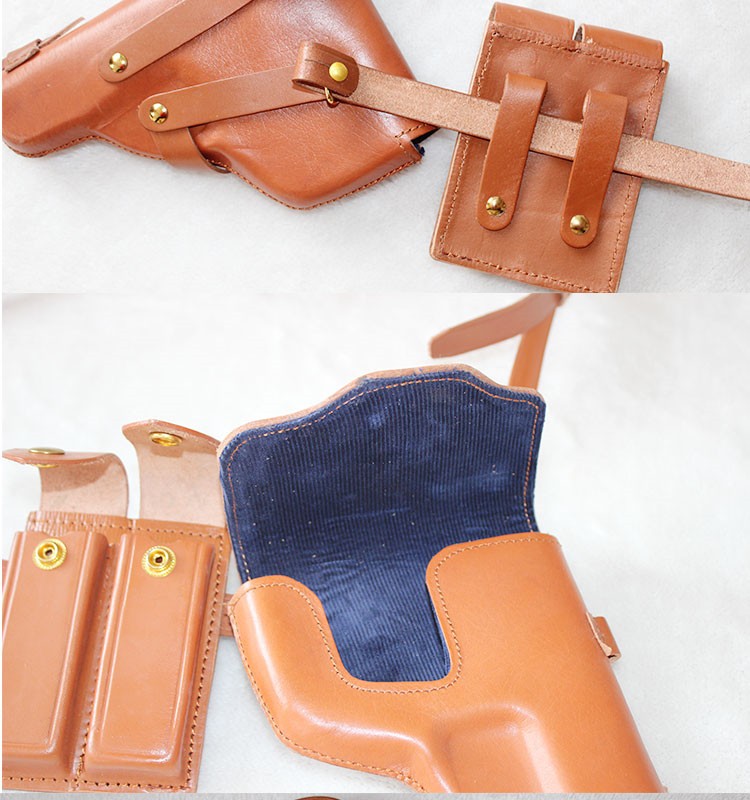 8毫米9mm54式枪套牛皮棕色黑色单肩斜背枪套弹夹套晋范 92式9mm棕色