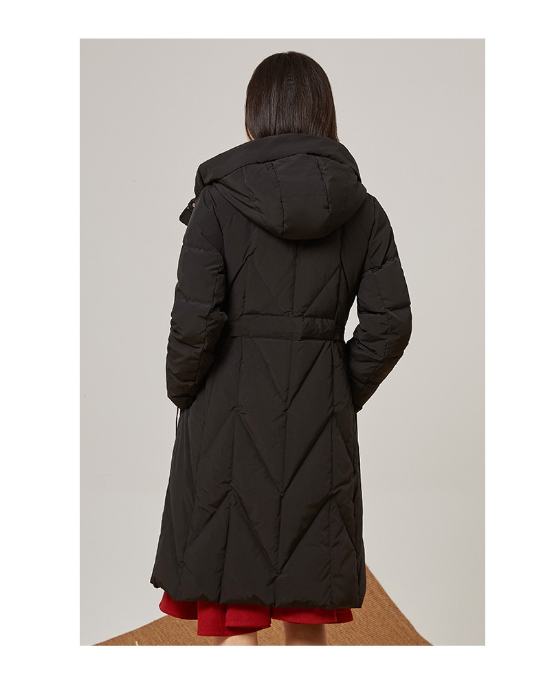 金苑连帽羽绒服女2021冬季新款时尚中长款保暖白鸭绒外套j215117黑色m