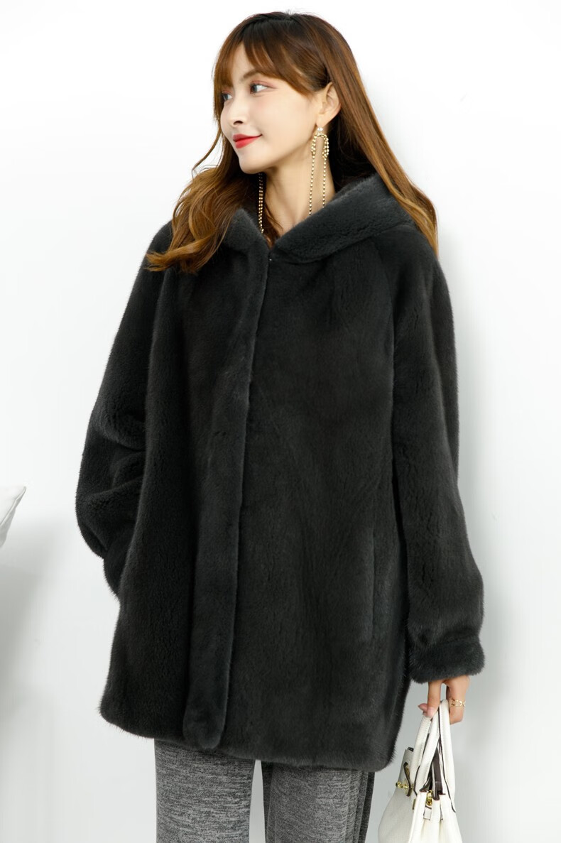 kraallda卡搭奢侈品牌女装貂皮大衣女整貂连帽水貂皮草女中长款进口