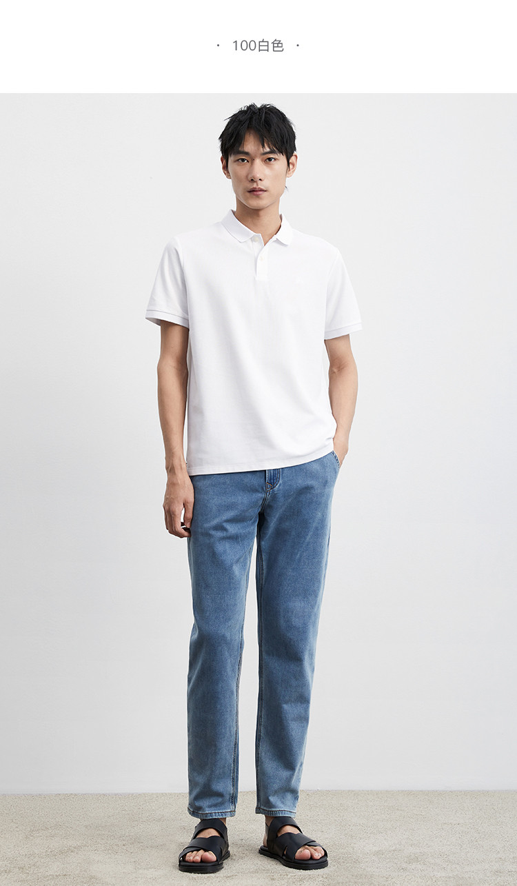 opolo/mop 2022春季新款男简约吸汗透气速干针织短袖polo衫 白色100