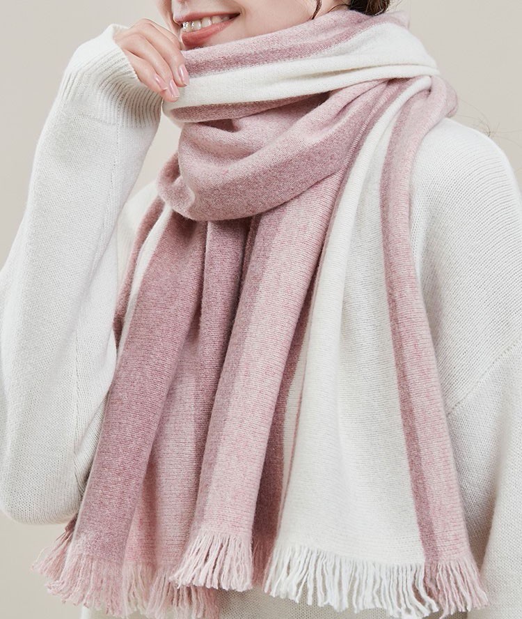 bylure羊毛围巾女士冬季韩版条纹加厚保暖针织围脖生日礼品咖啡色