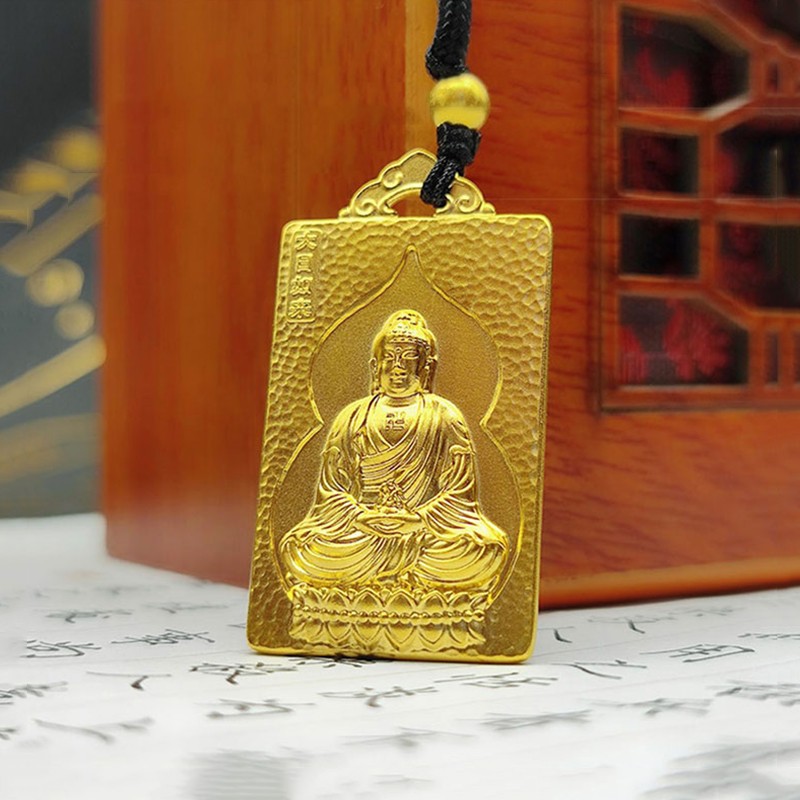 喜越珠宝 大日如来菩萨足金999实心方牌黄金吊坠男方牌古法观音吊坠