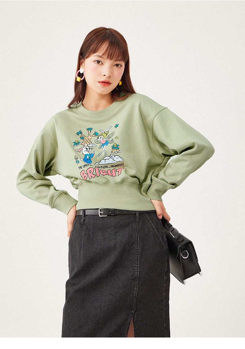 a21秋冬季2021新款女装针织合体时尚趣味卡通图案印花防变形罗纹圆领