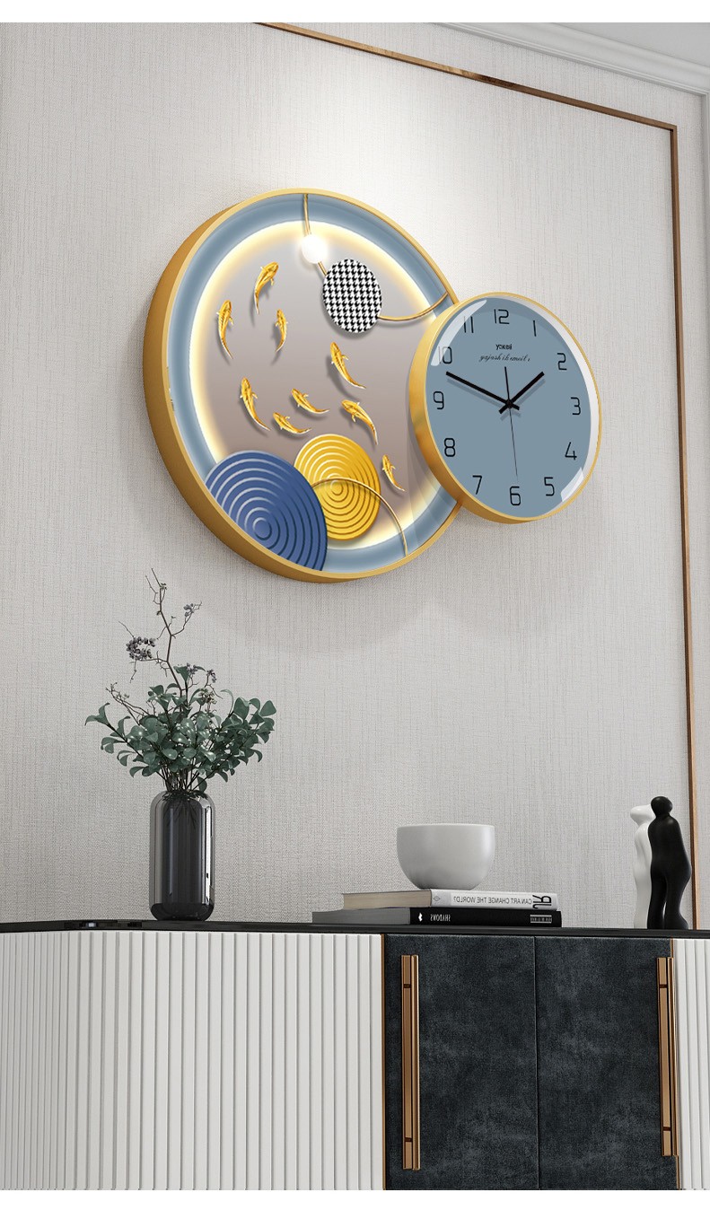 宝洛雷希钟表挂画组合餐厅装饰挂钟客厅现代轻奢风格简约创意时尚背景
