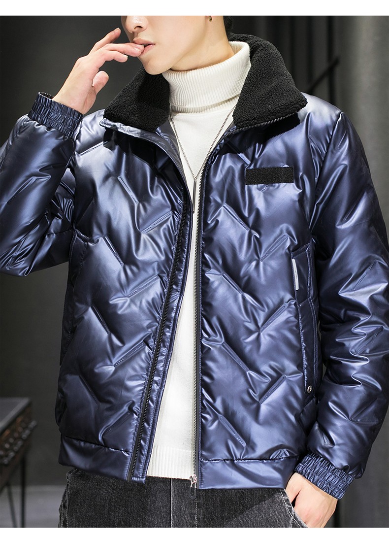 北极绒羽绒服男2021冬季新品立领潮流亮面外套男装休闲保暖外衣黑色m