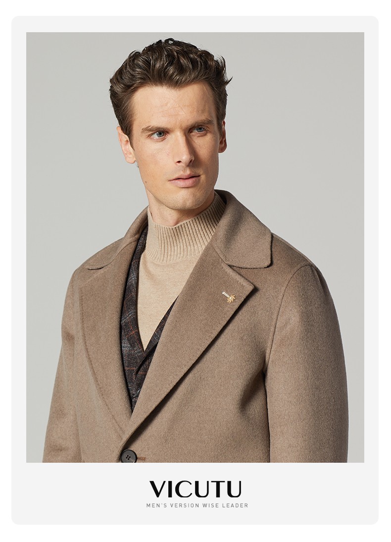 威可多vicutu商场同款男士毛呢大衣中长款纯羊毛商务修身外套男vbs