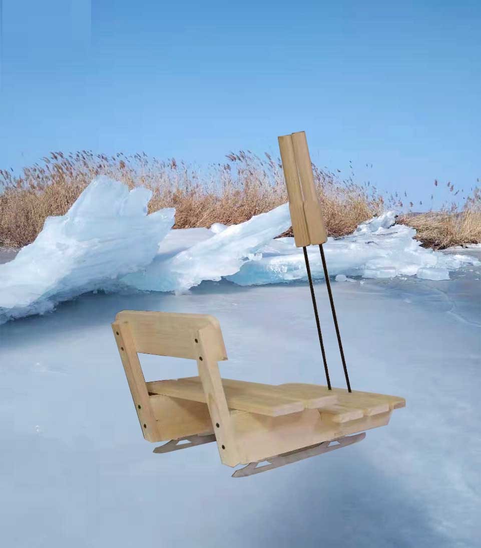 冰车户外实木冰车滑冰车冰爬犁儿童成人通用款单人双人冰车福临城