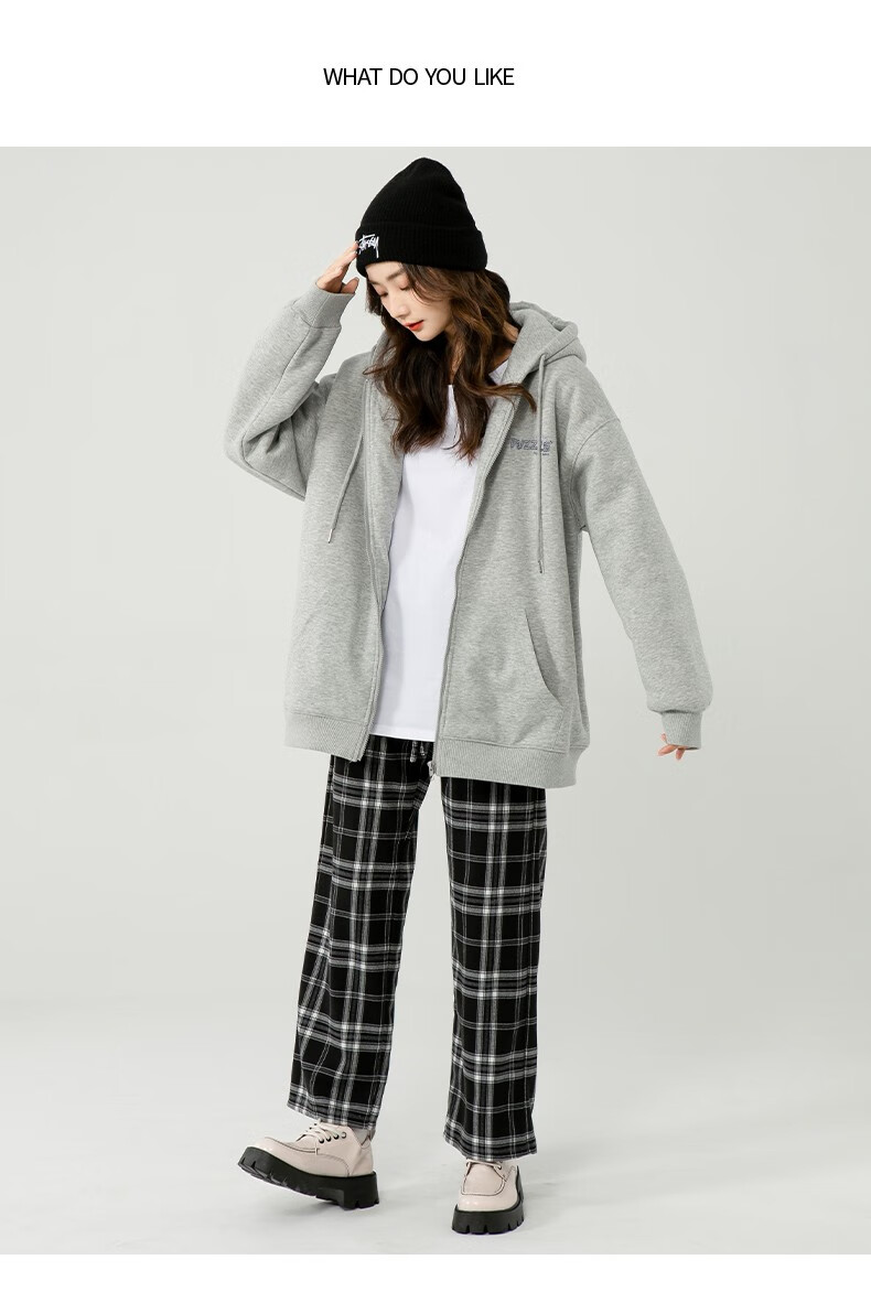 findme雾霾蓝卫衣外套女秋冬2021新款宽松韩版羊羔绒连帽女士上衣冬季