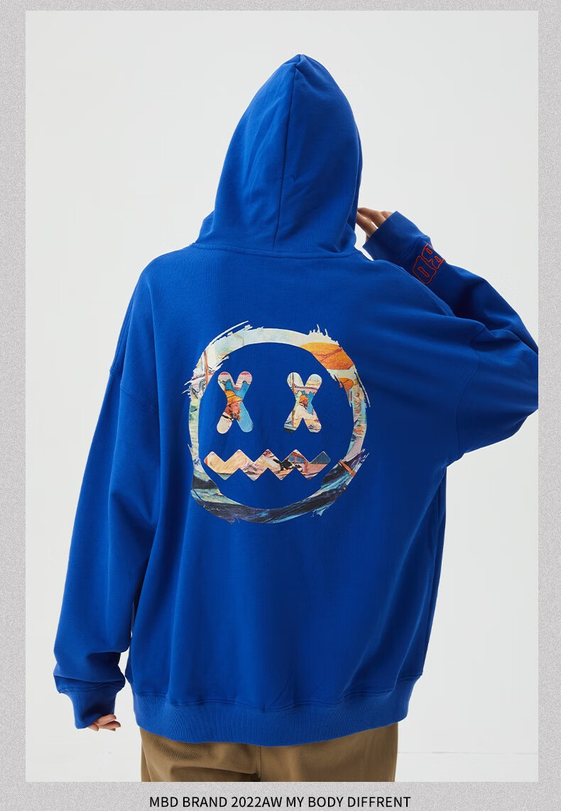 ch 国潮牌mbd小恶魔笑脸鬼脸油画卫衣男潮牌宽松纯棉嘻哈春秋连帽复古