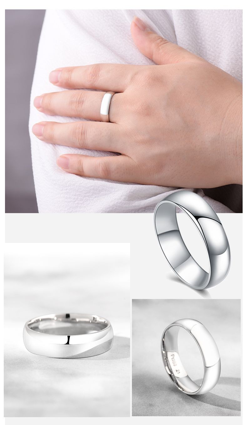 亲的福铂金戒指男款pt950白金情侣对戒圆弧光面指环素圈泥鳅背男士结