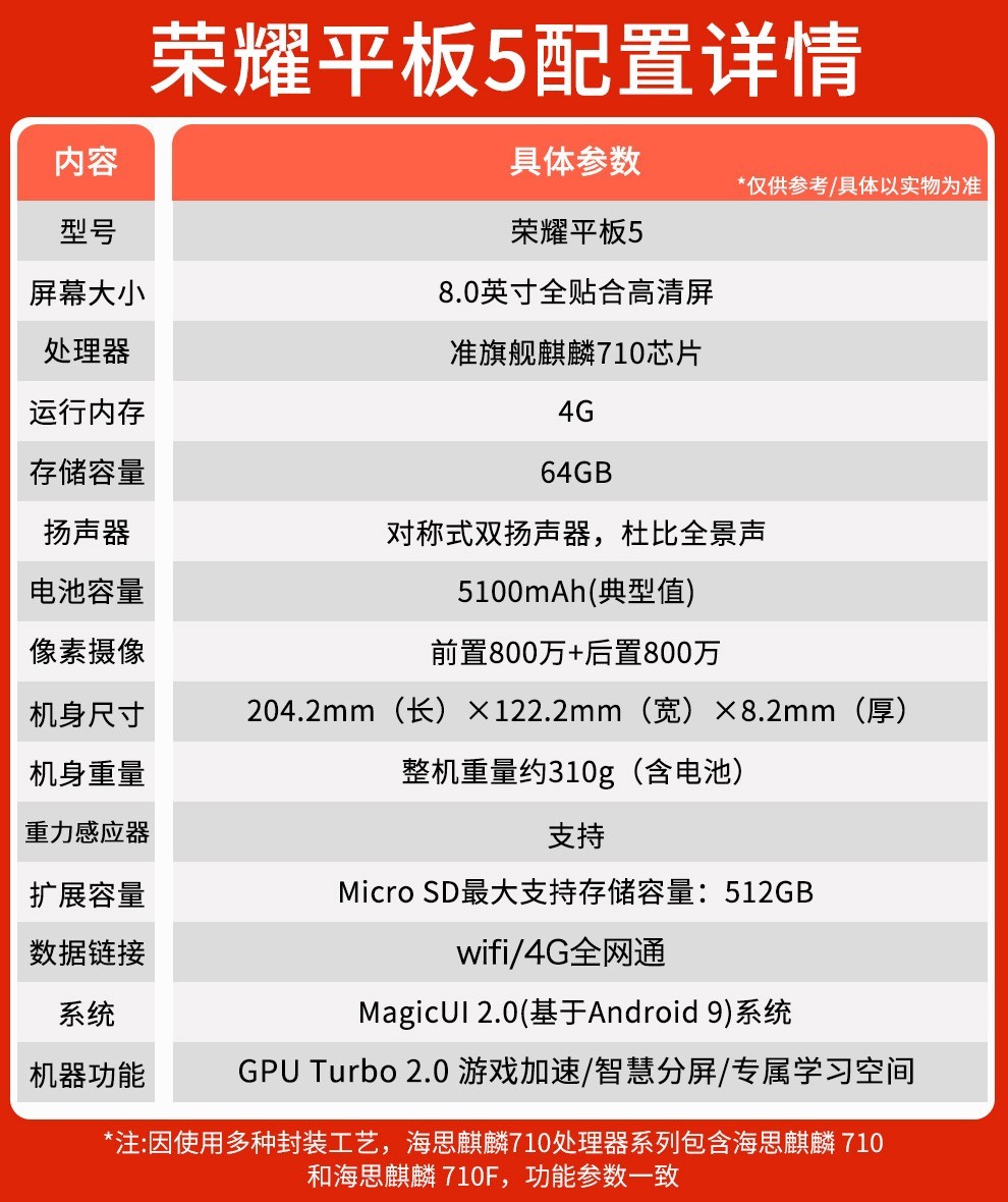 荣耀平板6详细参数图片