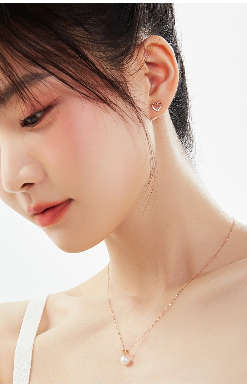 tsl谢瑞麟18k金心形钻石耳钉群镶钻耳钉耳环玫瑰金耳饰ba573 钻石耳钉