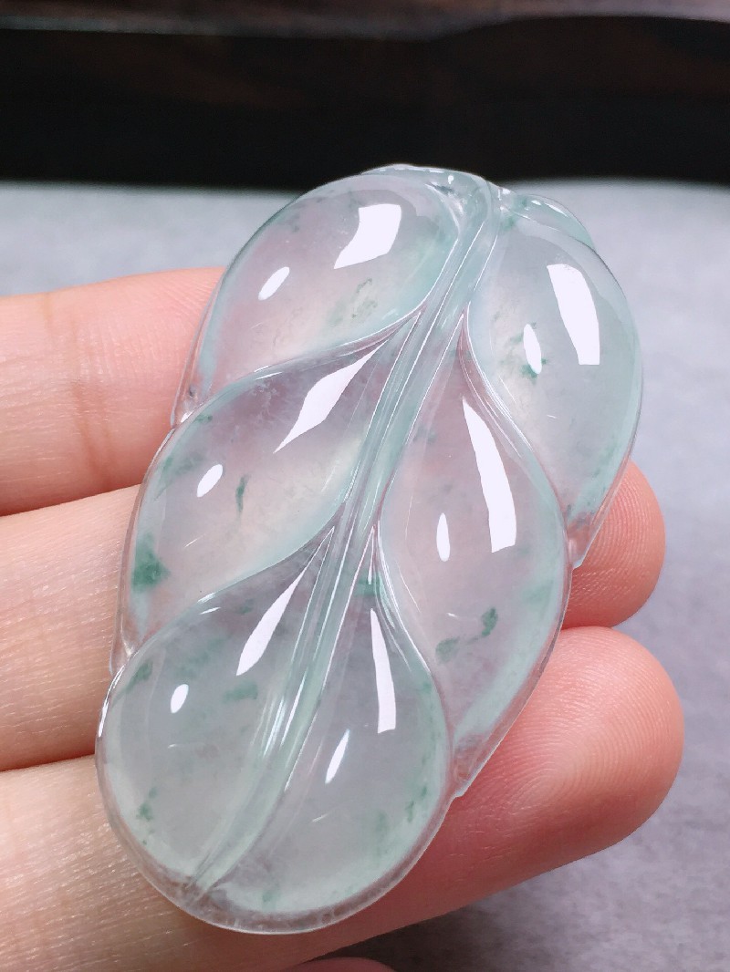 绿翠天成 翡翠冰种叶子树叶吊坠 冰种翡翠缅甸天然a货玉石项链送礼