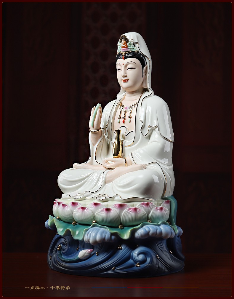 戴玉堂1214161820吋坐水莲观音像陶瓷坐莲观音菩萨佛像风水摆件观世音